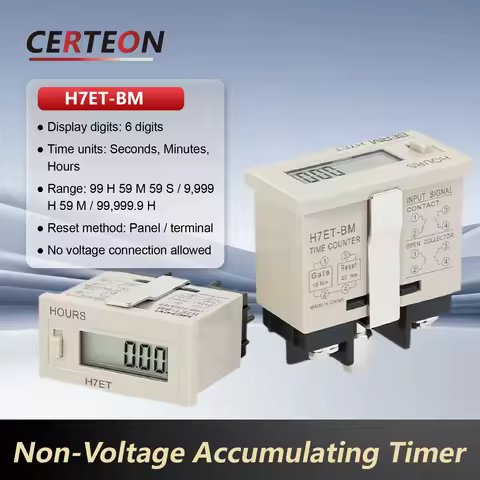 H7ET-BM Non-voltage Hour Meter Digital LCD 6 Digit Industrial Timer Counter Seconds Minutes Hours Au