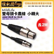 MildLife 雙母頭卡農線 小轉大 2M 48V 幻象電源 Mini XLR 麥克風 K600 P600 PRO聲卡