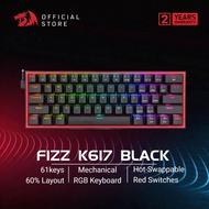 Redragon K617RGB Black Fizz 60% Wired RGB Gaming Keyboard, 61 Keys Hot-Swap Compact Mechanical Keybo
