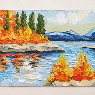 Landscape Autumn oil painting cardboard impasto original work mountain trees