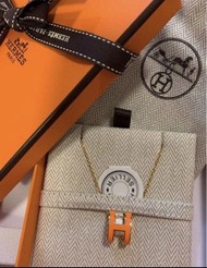 ❣️全新 Hermes經典橙 Hermes 大 pop H pendant orange soie Necklace 頸鏈 （招牌經典色）情人節 禮物
