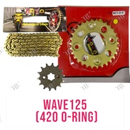 SPROCKET SET O-RING HOYO WAVE100R WAVE125 FUTURE DASH FI WAVE110 (420-GOLD) O-RING CHAIN SET SPROCKE
