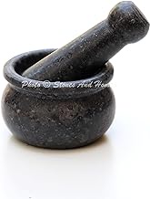 Stones And Homes Indian Black Mortar and Pestle Set Small Bowl Granite Pill Crusher Herbs Spice Grinder for Kitchen and Home 3 Inch Decorative Round Herbs Spices Stone Grinder - (7.6x4.8x3.2 cm)