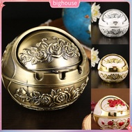  Rose Flower Pattern Ash Tray with Lid Windproof Zinc Alloy Smoking Ashtray for Living Room