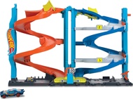 Hot Wheels City Toy Car Track Set, Transforming Race Tower, Single to Dual-Mode Racing, with 1:64 Sc