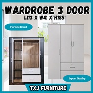 TXJ - 1006 Almari Baju 3 pinti 2 laci / Wardrobe White Color Wardrobe Solid Wood Wardrobe 3 Door 2 Drawer