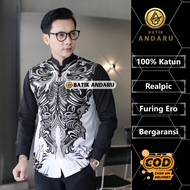BATIK ANDARU Motif AIMAN Baju Koko Qurta Pria Laki Laki Muslim Slimfit Lengan Panjang Modern Hem Kat