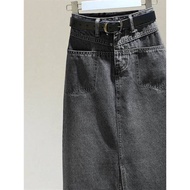 skirt jeans plus size jeans skirt lovito skirt BlackGray A-Line Denim Skirt with Split Detail - Wome