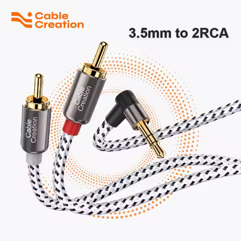 CableCreation 3.5mm to RCA Cable, Angle 3.5mm Male to 2RCA Male Auxiliary Stereo Audio Y Splitter Go