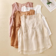 Chinese Retro Chinese Style Cotton Linen Embroidered Solid Color Vest Summer New Style Hundred Tower