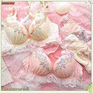 Now 24h Sweet Japanese Style Water-Soluble Flower Deep V Lace Bra Set Girl 34 Thin Cup Large Size St