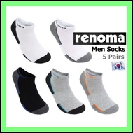 [RENOMA Men Sports Sneakers Socks 5 Pairs Set] RENOMA Socks Men Sock Ankle Sock White Socks Korean S