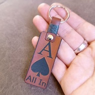 Personalized Ace of Spades Leather Keychain, Lucky Charm for Gambler