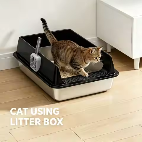 Premium Stainless Steel Cat Litter Box Semi-Enclosed Anti-Splash Cat High Rim Paw Clean Grid Multi S