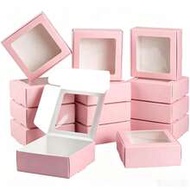 24pcs Pink Paper Boxes With Transparent Window, (3.74*3.74*1.57 Inches) Gift Packaging Boxes, Suitab