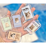 TRI Cute Funny Meme Cat Mica Card Keychain as a Gift