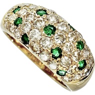 Size 18 Emerald 0.38ct Diamond 1.24ct Ring, K18 Gold, 7.4g, Women's [Used]