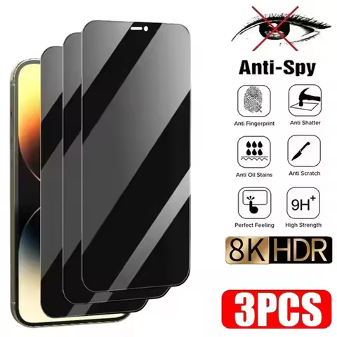 3Pcs Privacy Screen Protector For iPhone 17 16 15 14 13 Pro Max Mini 7 8 Plus Anti-spy Protective Gl
