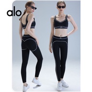 Alo Yoga Outdoor Contrast Color Sports Suit Female Fitness Integrated Shockproof Yoga Pilates Suit