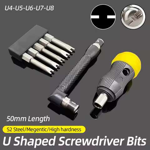 Magnetic U-shaped Screwdriver Bits Set 1/4" Hex S2 Steel 50mm U4 U5 U6 U7 U8 U Type Screw Driver Bit