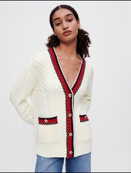 Maje CONTRASTING BRAIDED CARDIGAN Coatigan 紅黑金邊白色冷衫外套褸 小香風