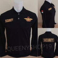 BLACK SECURITY T-SHIRT WITH WINGS LOGO, LONG SLEEVE, FULL EMBROIDERY - BLACK SECURITY WINGS COLLAR T