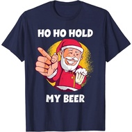 Men's cotton T-shirt Ho Ho Hold My Beer Santa In July Christmas In July Drinking T-Shirt 4XL , 5XL ,
