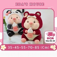 Gấu Bông Heo Cosplay Gấu Dâu Cầm Bình Sữa Mặc Áo Lotso Mũ Cởi Ra Được EDAS HOUSE