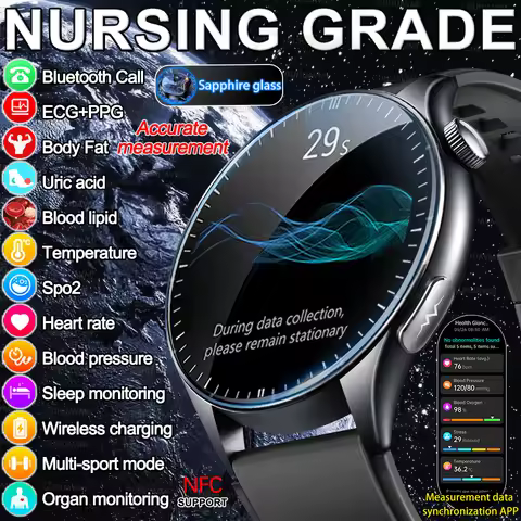 New upgrade High end Analysis Health Smart Watch Sapphire screen ECG Uric Acid BP Blood Oxygen Body