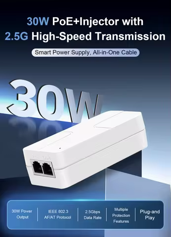 2.5G POE Injector 52V 30W Gigabit Ethernet PoE Adapter 10/100/1000/2500Mbps For IP Phone / Camera Po