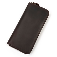 Crazy Horse Leather Long Wallet Retro Embossed-Zipper Wallet With Multi-Card Mobile Coin Wallet On