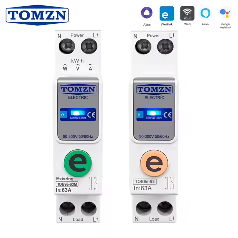 TOMZN ewelink 1P+N 63A 110V 220V WIFI Smart Switch Energy Meter Kwh Metering Circuit Breaker Timer R