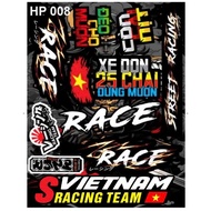 Mini stickers with the word race and many small stamps pasted on phones 4 4