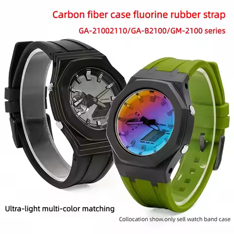 GA2100 Mod kit lightweight Carbon case + fluororubber strap For Casio G-SHOCK GA-2100 2110 GA B2100 