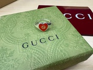 GUCCI純銀愛心珐瑯戒指
