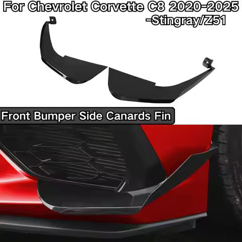 For Chevrolet Corvette C8 Stingray/Z51 2020-2025 Front Bumper Side Canards Fin Glossy Black Carbon F