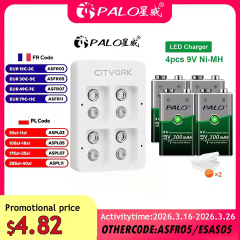PALO 9V NI-MH Rechargeable Battery 300mAh USB Smart Battery Charger For 9 Volt 6F22 9V NiCd NiMh Lit