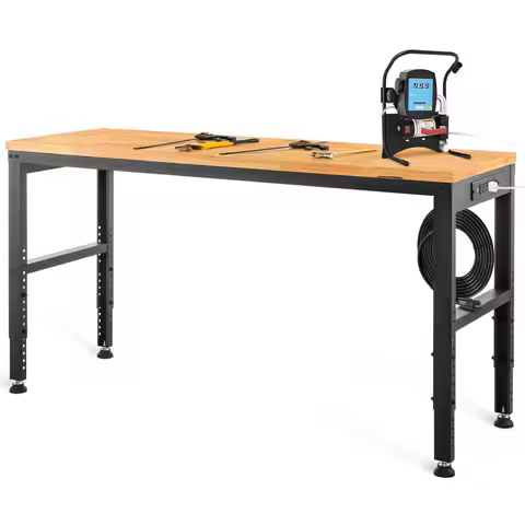 SucceBuy 2000 lbs Adjustable Garage Workbench 48/61" L x 20" W Work Table with 28.3"-38.1" Height & 