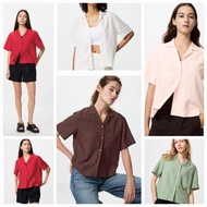 KEMEJA UNIQLO Shirt Linen Blend Open Collar Short Sleeve Open Collar Shirt ORIGINAL