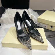 Pointed Toe Classy High Heels Women 2024 Fashion Shallow Mouth Gauze Rhinestone Shoes Commuter Stile
