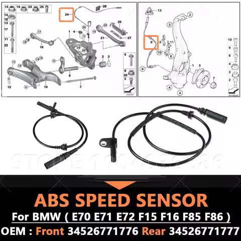 For 2010-2019 BMW X5 X6 M/Hybrid (E70 E71 E72 F15 F16 F85 F86) ABS Speed Sensor 34526771776 34526771