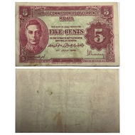 Malaya Banknote, 5 Cents 1941, VF Circulated.