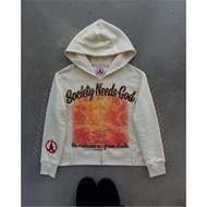 Harajuku Society Need God Pattern Clothes Men Gothic Oversized Hoodie Sweatshirt Jacket Street Cloth