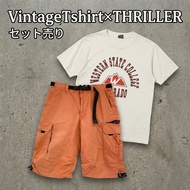 【เซตสุดคุ้ม】90s~ THRILLER JANSPORT กางเกงคาร์โก้ขาสั้น/กางเกงขาสั้น เสื้อยืดแขนสั้นพิมพ์ลาย สีเฟด ส้
