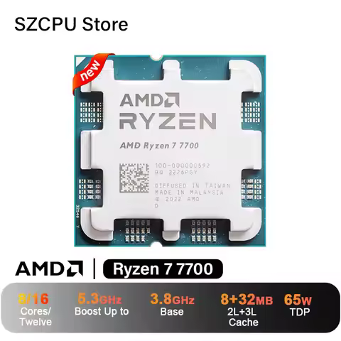 AMD Ryzen 7 7700 CPU , R7 7700, 3.8GHz,8-Core,16-Thread, 5NM, L3=32M,100-000000592 Socket AM5, New b