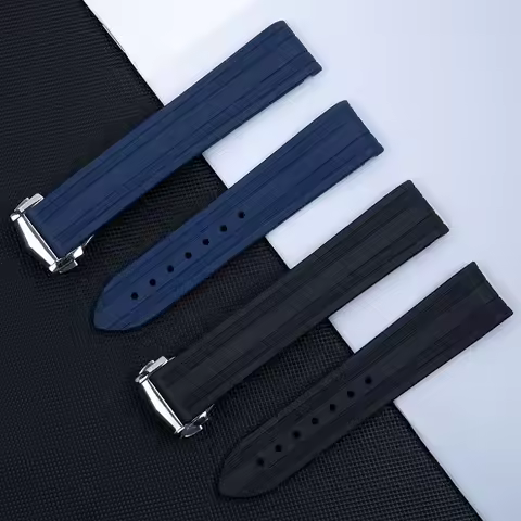 Seamless Curved End Soft Rubber Watchband 20mm For Omega Strap Seamaster 300 Series Planet Ocean Fol