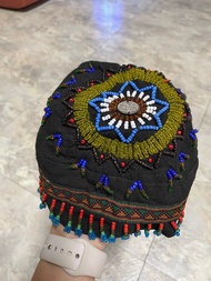 黑色原住民手工珠繡頭巾帽