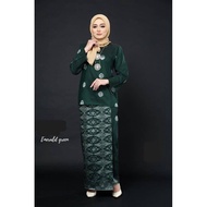 Baju Kurung Kedah Songket Tenun Bunga Tabur Moden Raya 2025 Plus Size Set Clothing Button Perempuan