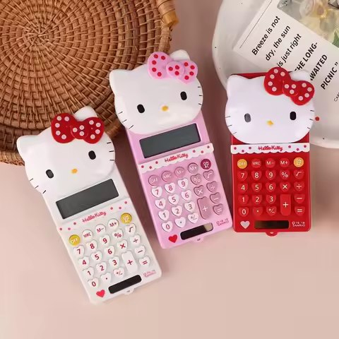 Cute Hello Kitty Calculator Student Learning Stationery Portable Push Cover Palm Calculator Cartoon 