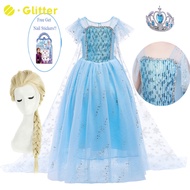 Dress for Kids Girl Princess Dresses Frozen Anna Elsa Cosplay Costume Baby Girls Clothes Long Cloak Wig Kid Birthday Gift Party Children Clothing